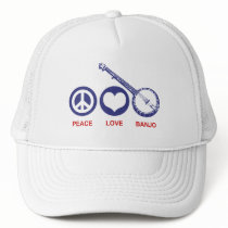Peace Love Banjo Trucker Hats