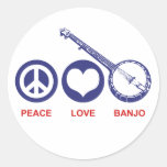 Peace Love Banjo Round Stickers