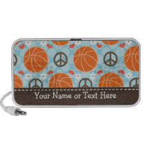 Peace Love Basketball Doodle Speakers Personalized