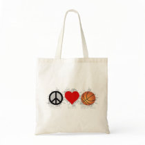 Peace Love Basketball Emblem Tote Bag