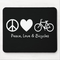 Peace, Love & Bicycles Mousepad by silhouette_emporium Peace, Love & Bicycles Mousepad