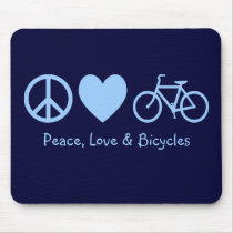 Peace, Love & Bicycles Mousepad by silhouette_emporium Peace, Love & Bicycles Mousepad