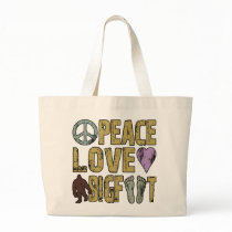 Peace Love Bigfoot Tote Bags