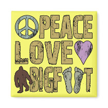 Peace Love Bigfoot Fridge Magnets