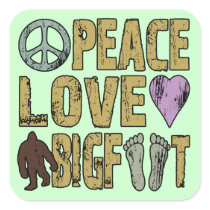 Peace Love Bigfoot Square Sticker