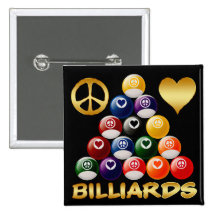 PEACE LOVE BILLIARDS BUTTON