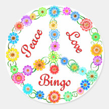 Peace Love Bingo Round Sticker