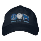 basic_unstructured_adjustable_cap - Fun and colorful Borzoi hat has an embroidered peace symbol, heart, and Russian Woflhound silhouette all in a row. Pretty apparel for dog lovers! Embroidery is in shades of blue.
