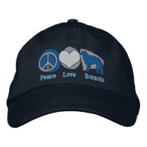 Peace Love Borzois Embroidered Hat (Blues) embroidered hats