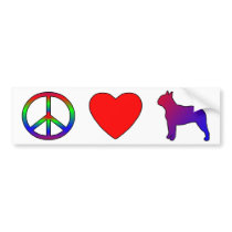Peace Love Boston Terriers Bumper Sticker bumper stickers by MenagerieMayhem Peace Love Boston Terriers Bumper Sticker bumper stickers