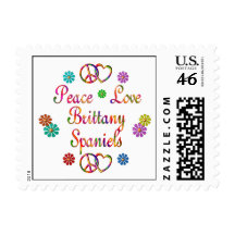 PEACE LOVE BRITTANY SPANIELS POSTAGE STAMP