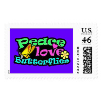 Peace, Love, Butterflies; Retro Postage Stamp