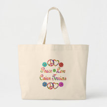 PEACE LOVE CAIRN TERRIERS CANVAS BAGS