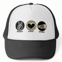 Peace Love Cheer Black/Gold Hats