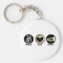 Peace Love Cheer Black/Gold Keychains