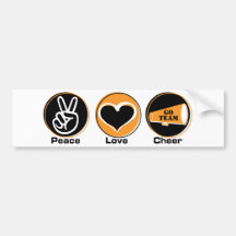 Peace Love Cheer black/orange Bumper Sticker