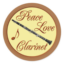 PEACE LOVE CLARINET ROUND STICKERS