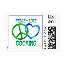 Peace Love COOKING Postage Stamp