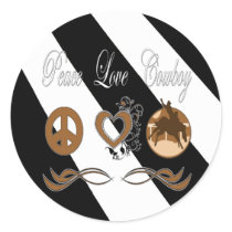 Peace Love Cowboy stickers by FracturedTees Peace Love Cowboy stickers