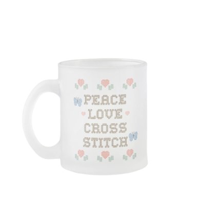 Peace Love Cross Stitch Frosted Mug by thecraftycloset