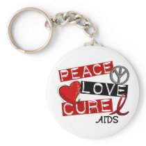 Peace, Love, Cure AIDS Keychain