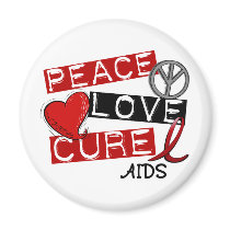 Peace, Love, Cure AIDS Refrigerator Magnet