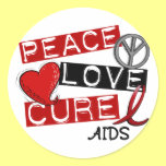 Peace, Love, Cure AIDS Round Stickers