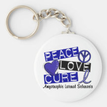 Peace Love Cure ALS Amyotrophic Lateral Sclerosis Keychain