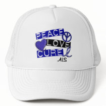 PEACE LOVE CURE ALS hats by awarenessgifts PEACE LOVE CURE ALS hats