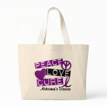 PEACE LOVE CURE ALZHEIMER’S DISEASE bags by awarenessgifts PEACE LOVE CURE ALZHEIMER’S DISEASE bags