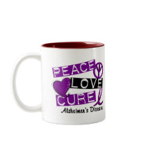 PEACE LOVE CURE ALZHEIMER’S DISEASE COFFEE MUGS