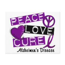 PEACE LOVE CURE ALZHEIMER’S DISEASE POSTCARD