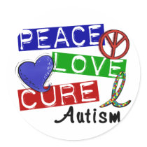 Peace Love Cure Autism Round Sticker