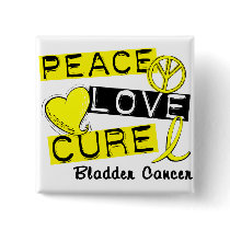 PEACE LOVE CURE BLADDER CANCER buttons by awarenessgifts PEACE LOVE CURE BLADDER CANCER buttons