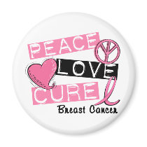 PEACE LOVE CURE BREAST CANCER REFRIGERATOR MAGNETS