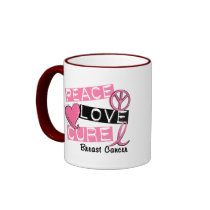 PEACE LOVE CURE BREAST CANCER mugs by awarenessgifts PEACE LOVE CURE BREAST CANCER mugs