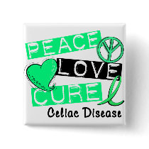 PEACE LOVE CURE CELIAC DISEASE T-Shirts buttons