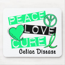 PEACE LOVE CURE CELIAC DISEASE T-Shirts Mouse Pads