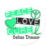 PEACE LOVE CURE CELIAC DISEASE T-Shirts Stickers