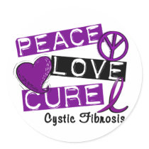 PEACE LOVE CURE CYSTIC FIBROSIS stickers by awarenessgifts PEACE LOVE CURE CYSTIC FIBROSIS stickers