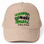PEACE LOVE CURE KIDNEY CANCER (Green) Hats