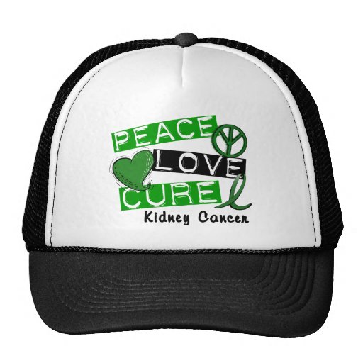 PEACE LOVE CURE KIDNEY CANCER (Green) Hat