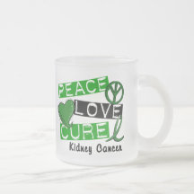 PEACE LOVE CURE KIDNEY CANCER (Green) Mugs