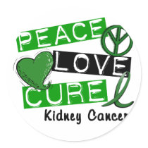 PEACE LOVE CURE KIDNEY CANCER (Green) stickers