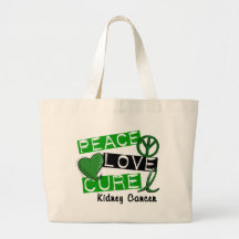 PEACE LOVE CURE KIDNEY CANCER (Green) Tote Bags