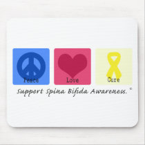 Peace Love Cure Spina Bifida mousepads by awarenesstshirts Peace Love Cure Spina Bifida mousepads