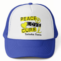 PEACE LOVE CURE Testicular Cancer hats by awarenessgifts PEACE LOVE CURE Testicular Cancer hats
