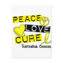 PEACE LOVE CURE Testicular Cancer postcards by awarenessgifts PEACE LOVE CURE Testicular Cancer postcards