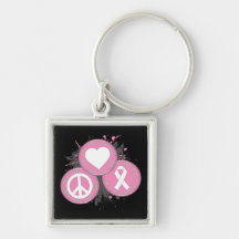 Peace Love Cure Tri-Buttons - Breast Cancer Keychain