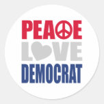 Peace Love Democrat Round Stickers